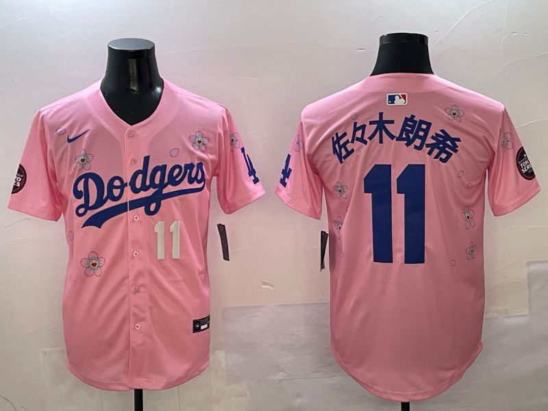 Men Los Angeles Dodgers #11 R.Sasaki Pink Sakura Edition 2025 Nike MLB Jersey style 4